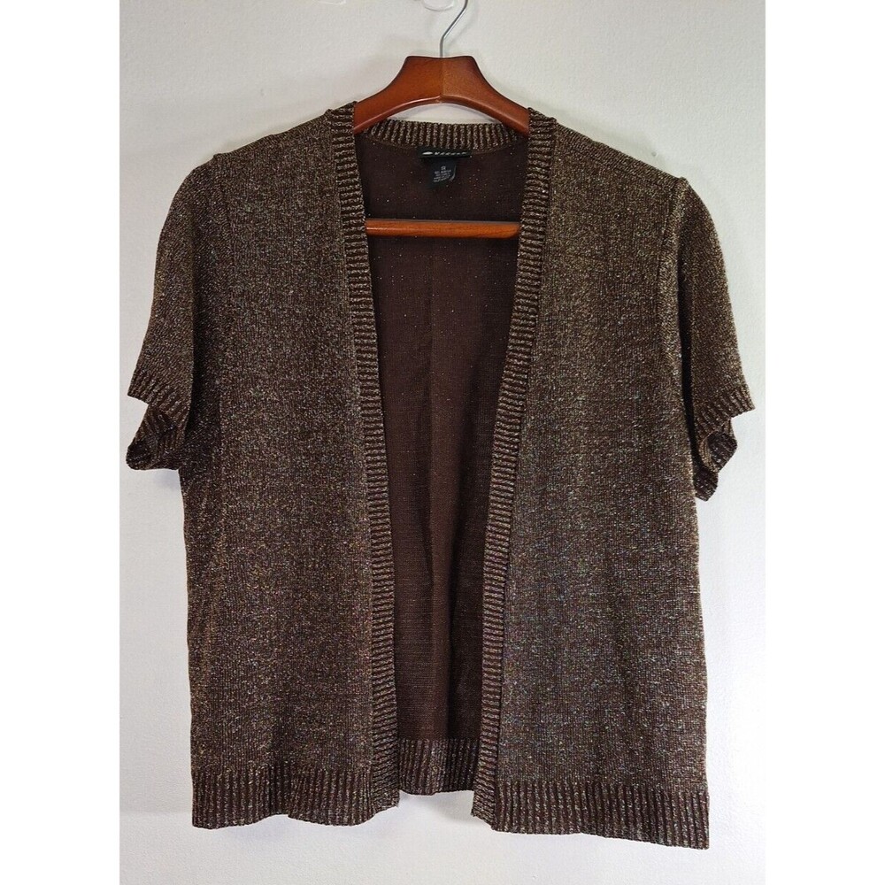 MAGGIE BARNES Gold Metallic Lightweight Open Cardigan Women's Plus Sz 1x Holiday